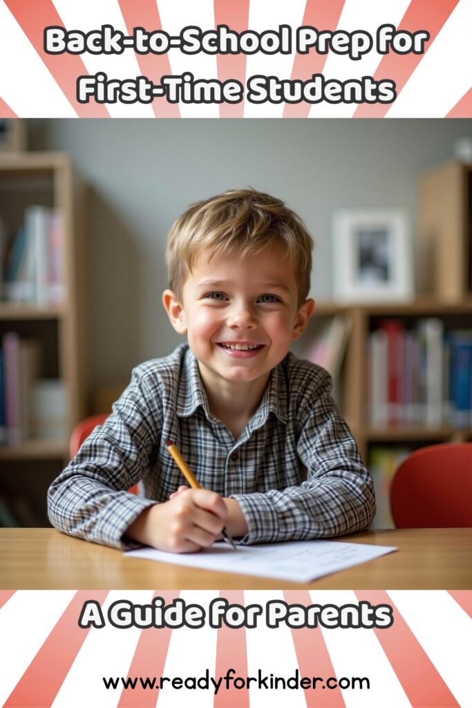 Pinterest Pin - Back-to-School Prep for first-time students: A Guide for Parents.
www.readyforkinder.com
picture of smiling young boy in a classroom.